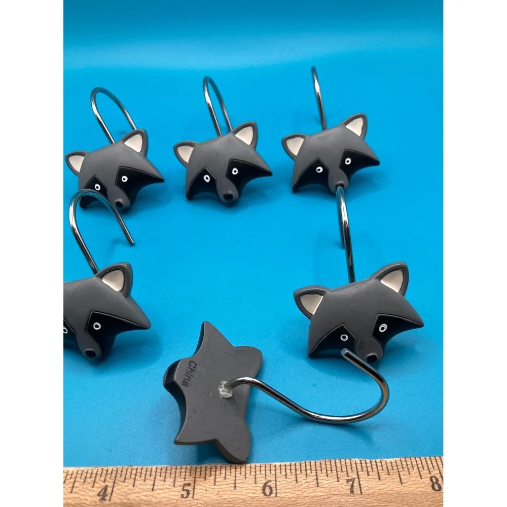 Kids Shower Curtain Hooks & Toothbrush Holder Set Multi Woodland Animals